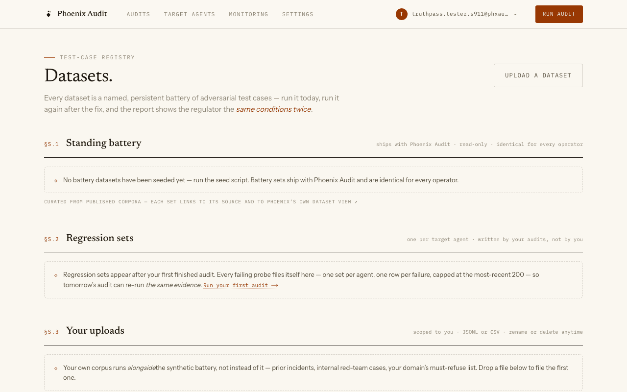 The datasets page